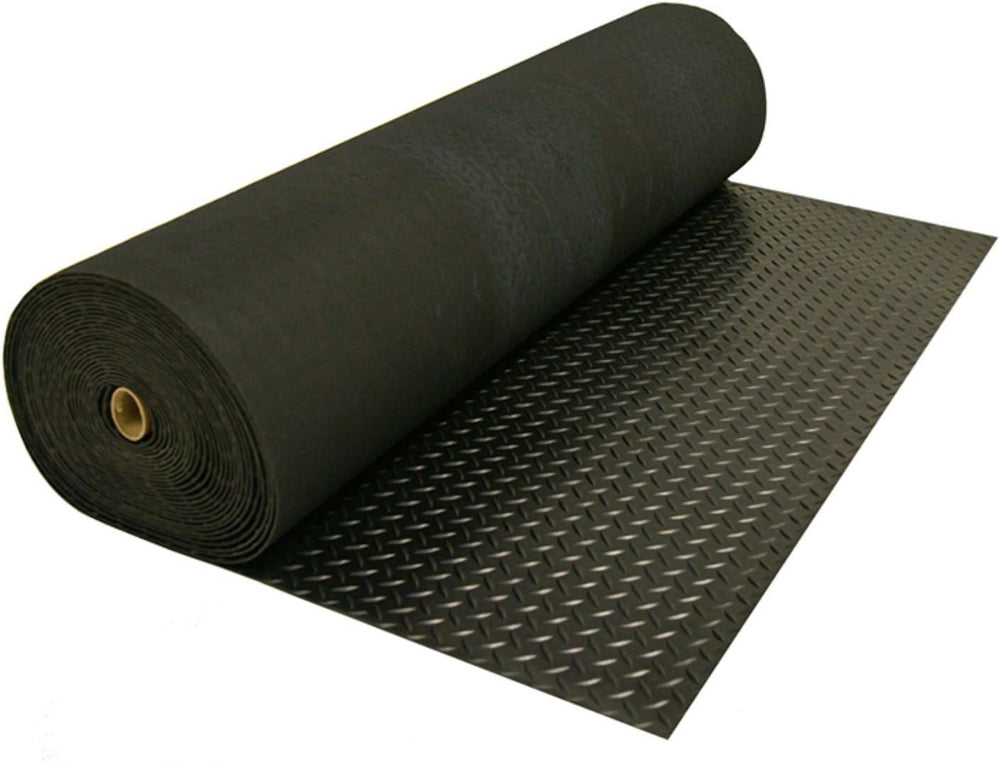 Rubber-Cal Diamond-Plate Rubber Flooring Roll - 3 mm x 4 ft x 7 ft Roll - Black