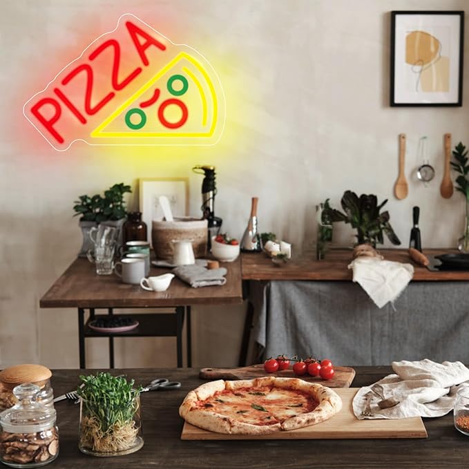 Pizza Neon Sign Neon Pizza Signs for Business, Pizza Night Light Pizza Decor Pizza Party Decorations Food Neon Sign for Pizzeria Restaurants Kitchens Shops Parties, 11.8" x 8"