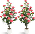 UPBUD Artificial Camellia Tree 2 Pack, 3.6FT Tall Fake Camellia Plant