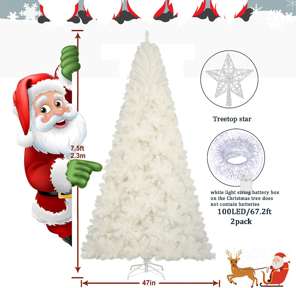 KTKDE 7.5FT White Christmas Tree, Artificial Holiday Christmas Tree with 1450...