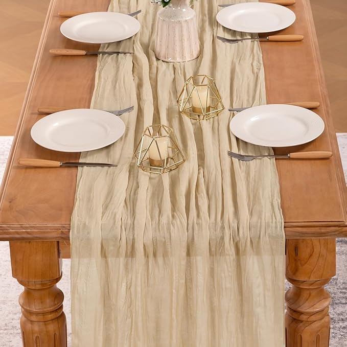 MLMW 6 Pack Champagne Gold Table Runner Cheesecloth Boho Gauze Rustic Cheese Cloth 160 inch Sheer Wedding Table Runner 13.3ft for Thanksgiving Party Baby Bridal Shower Birthday
