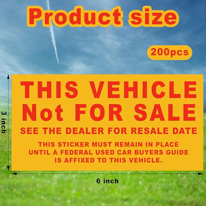 500 Pcs Car Dealership Supplies This Vehicle Not for Sale Stickers Car Dealer Yellow and Red Lettering Decal Adhesive Compliance Sticker for Vehicle Window, 6 x 3 Inches