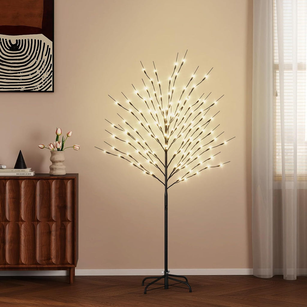 DoCred 5ft Lighted Tree with Warm White LED Lights for Holiday Indoor Outdoor Decor, 8 Lighting Modes, Waterproof - Artificial Tree Ideal for Home Patio Wedding Festival Christmas Decor