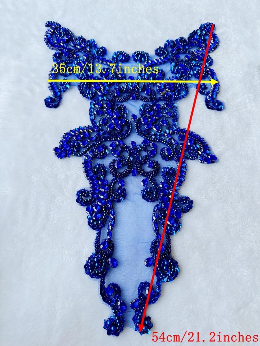 Handmade Rhinestones lace Trim Patches handsewing Beads Applique for Dress DI...