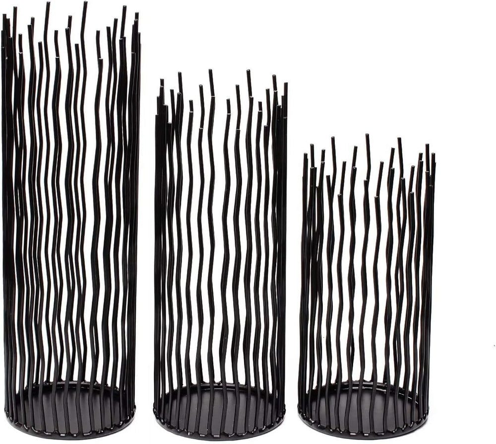 Candle Holders Set of 3 Black Metal Iron Pillar Candlestick Modern Indoor and...