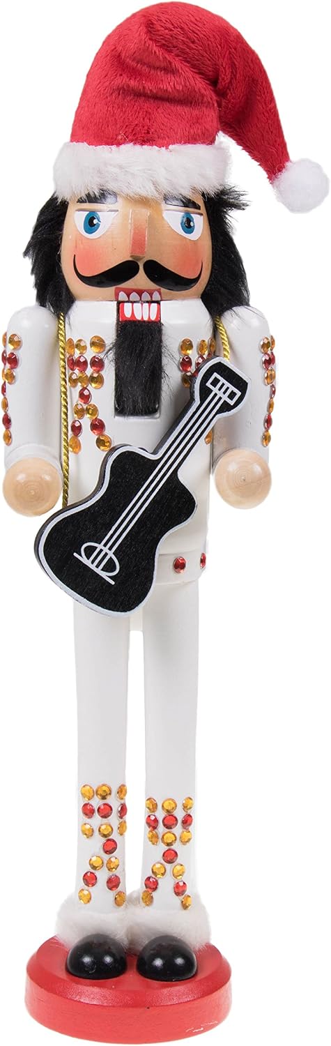 Clever Creations Rockstar 15 Inch Traditional Wooden Nutcracker, Festive Christmas Décor for Shelves and Tables