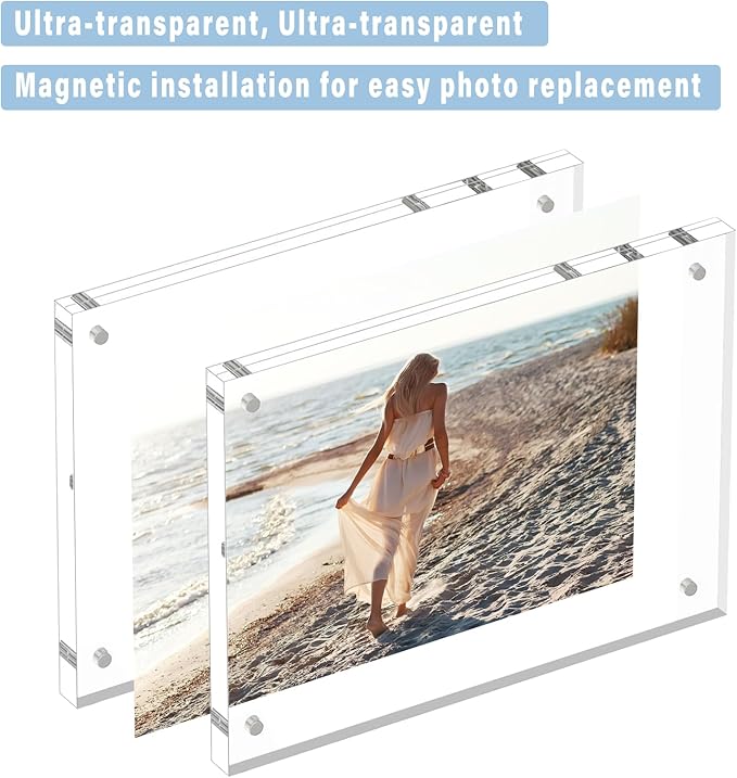 HELPLEX Acrylic Frame, 5 Pack 3.5x5 Acrylic Picture Frames, 20mm Thicker Frameless Clear Frame Double Sided Magnetic Frame, Free Standing Desktop Display Stand Acrylic Frames, 3.5x5(5 PACK)