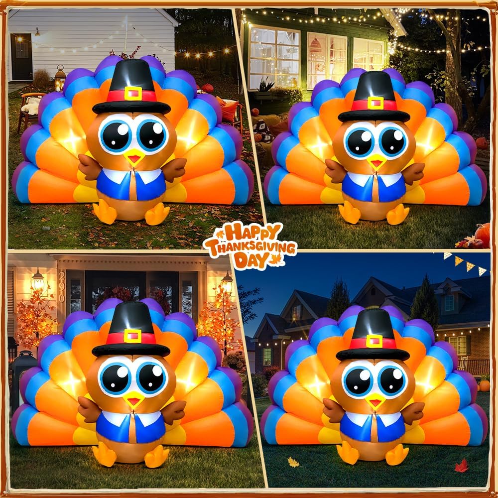 6ft thanksgiving inflatables outdoor decoration inflatable turkey, built, close-up detail