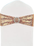 25 Pcs Chair Sashes Sequin Stretch Chair Bands Spandex Polyester Bows for Party Hotel Wedding Banquets Decoration - Rose Gold