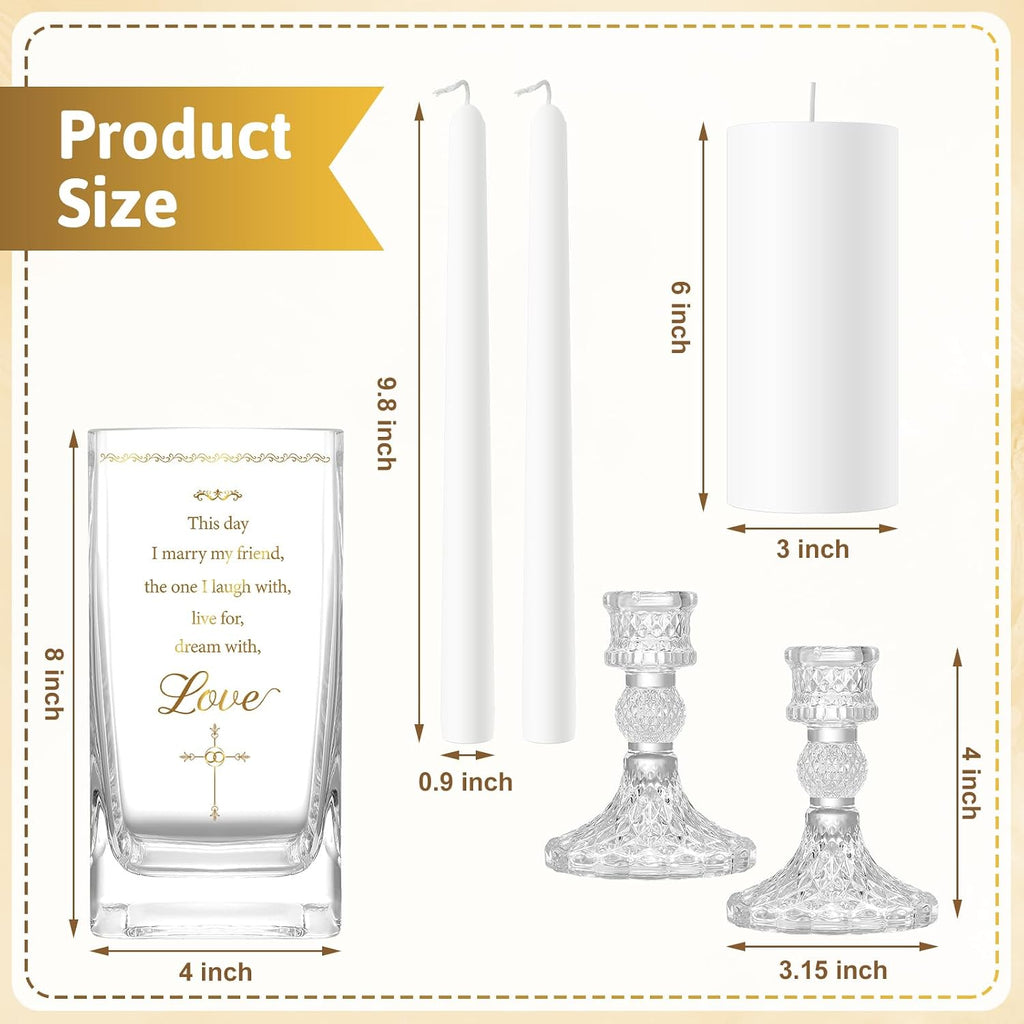 FoldTier Unity Candles with Holder for Wedding Ceremony Set 1 6" Pillar 2 9.8'' Taper Candles 3 Candlestick for Religious Formal Events Church(Cross) (3 Pcs)