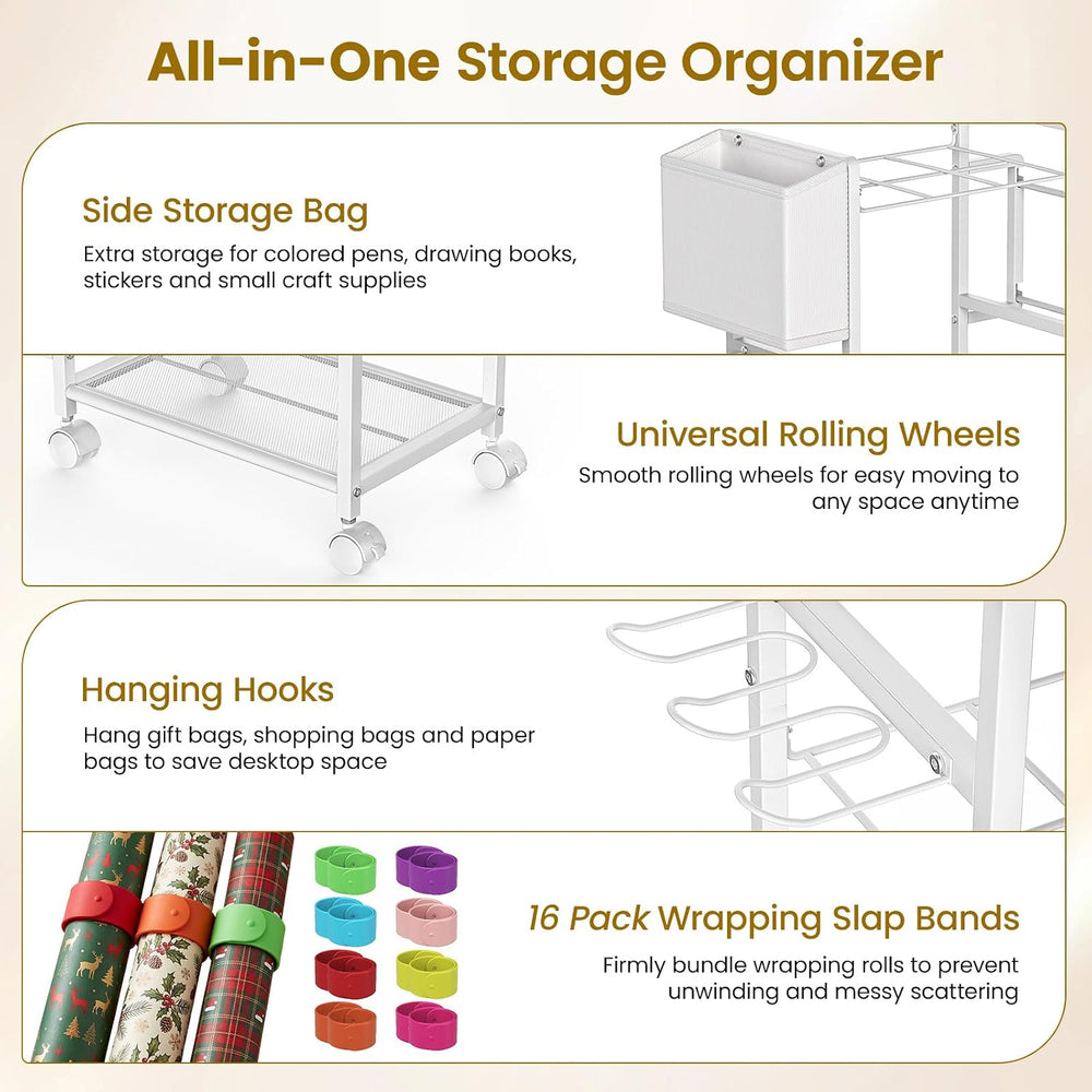 Lewondr Wrapping Paper Organizer Storage, Rolling Gift Wrap Storage Stand