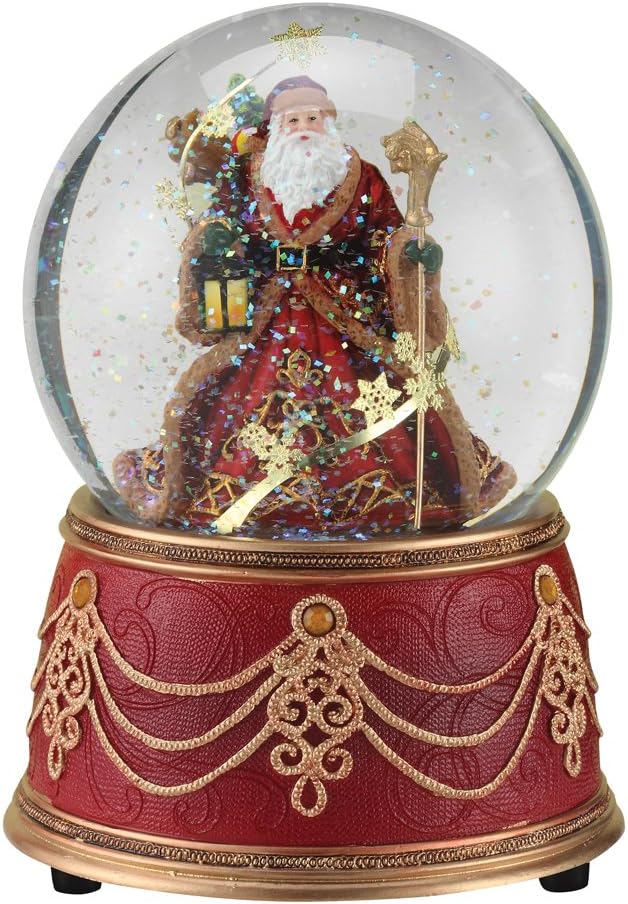 Roman Santa with Snowflakes Musical We Wish You a Merry Christmas 100mm Snow Globe