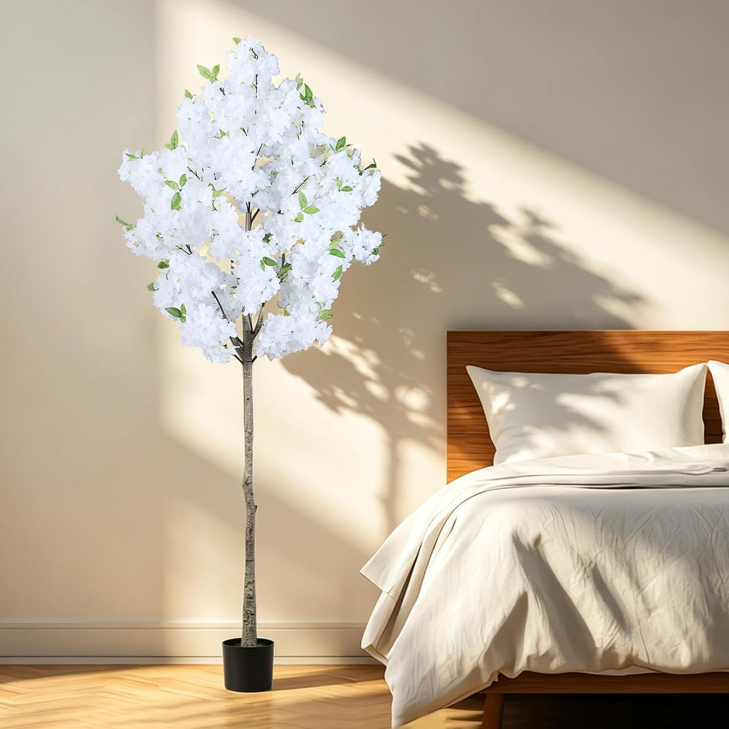 artificial cherry blossom tree fake plants faux white, side view