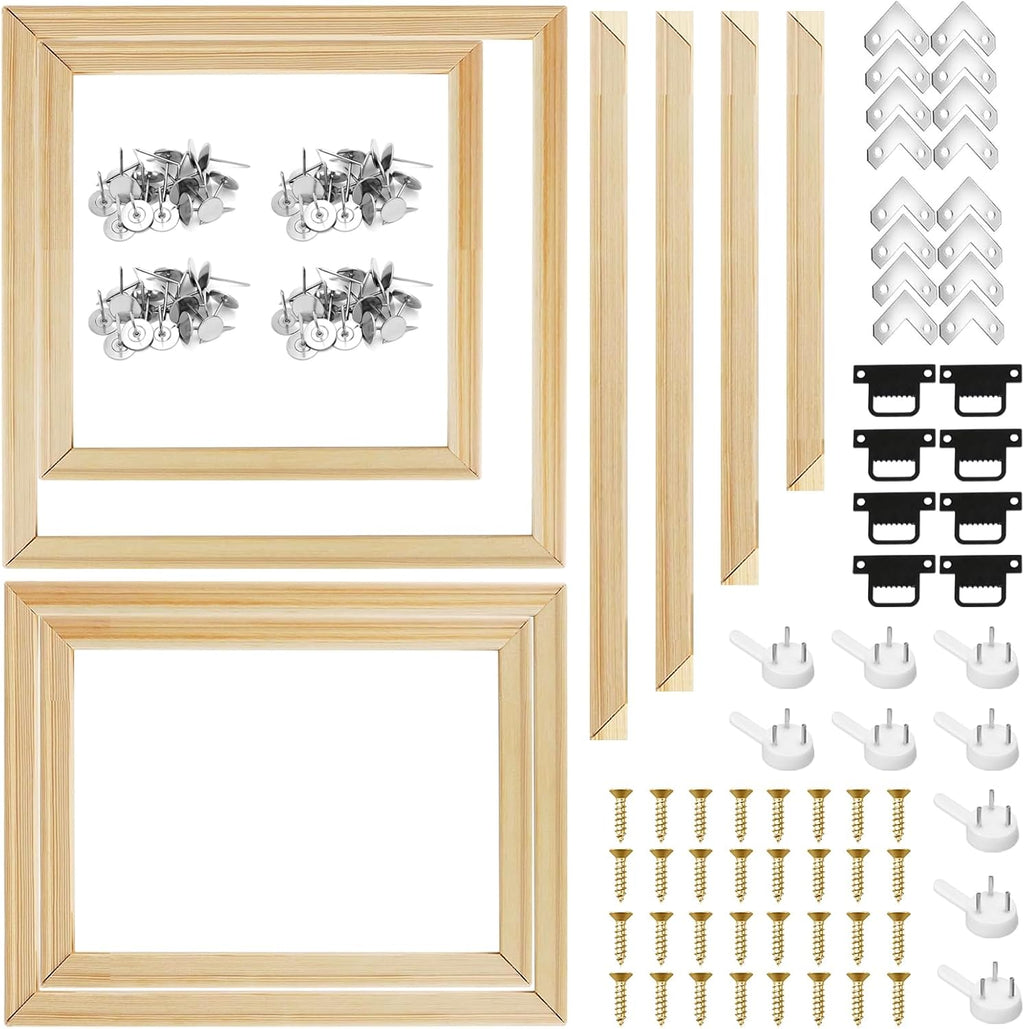 4 Pack Canvas Stretcher Bars, 4 Sizes Included (12/16/18/20 Inch), Easy to Assemble DIY Wooden Frame Kit for Painting, Prints, Posters, Embroidery(4 Sizes)