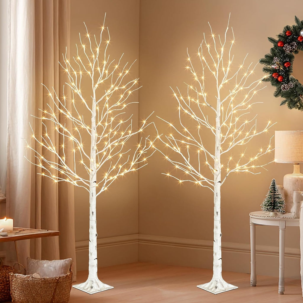 PABIPABI Birch Tree with LED Lights, 6ft Lighted Christmas Trees Outdoor