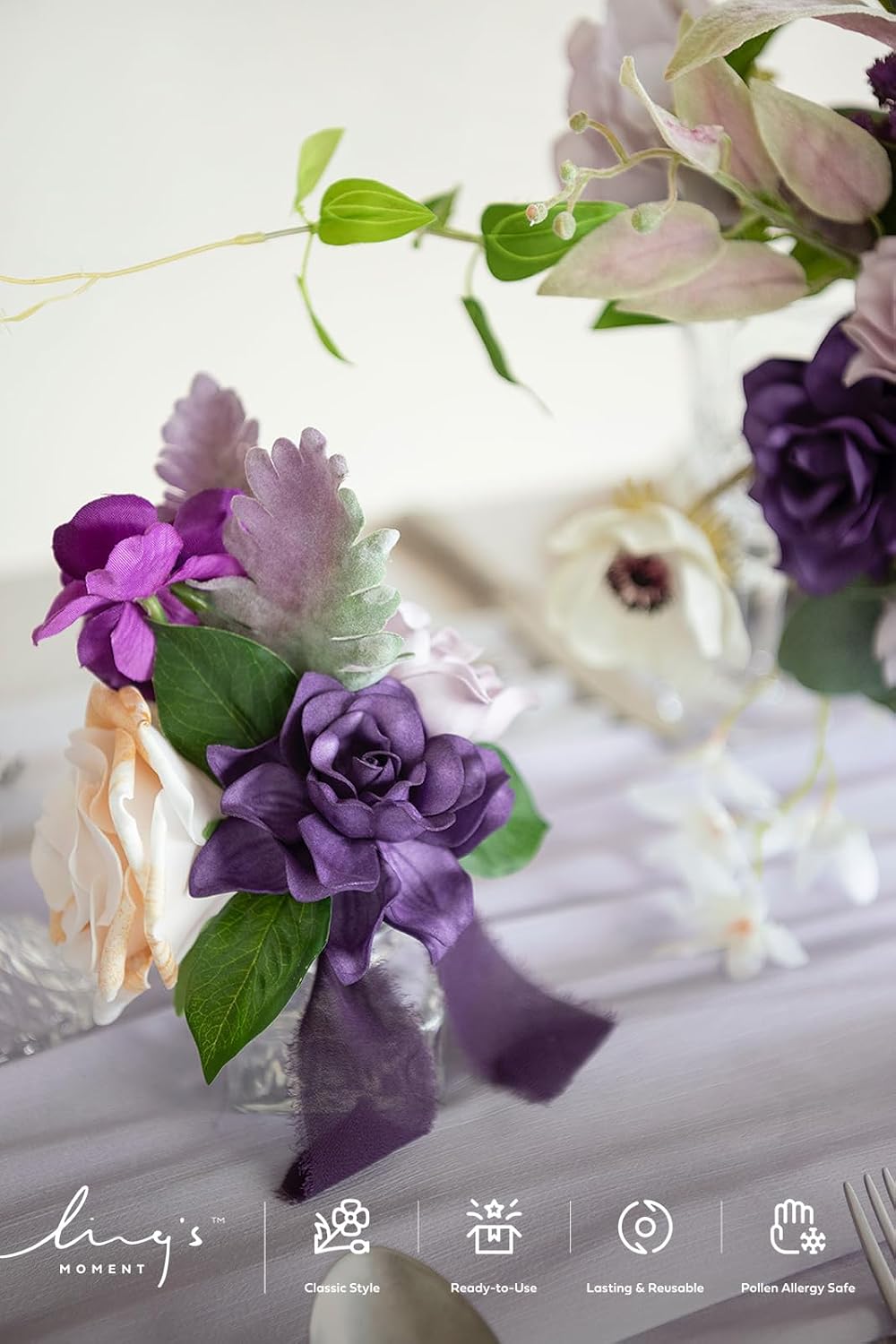 Ling's moment Purple Artificial Gardenia Flowers with Stems, 25 pcs