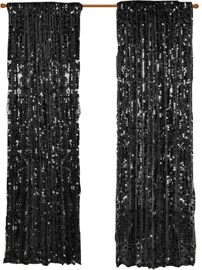 18MM Black Big Sequin Payatte Backdrop Curtains 4.5FTX9FT 2 Panels-Black Drapes Curtains for Thanksgiving Christmas Home Party Supplies