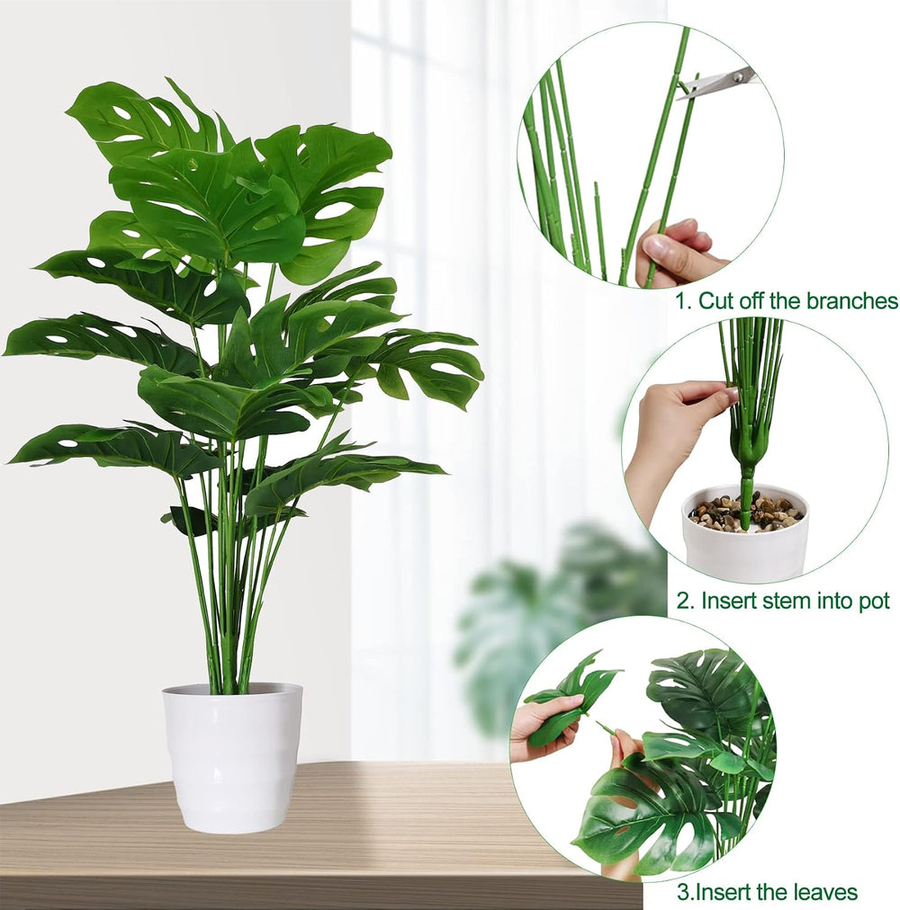 SAJANDAS Set of 2 Artificial Monstera Deliciosa Plants in Pots, Fake Tropical...
