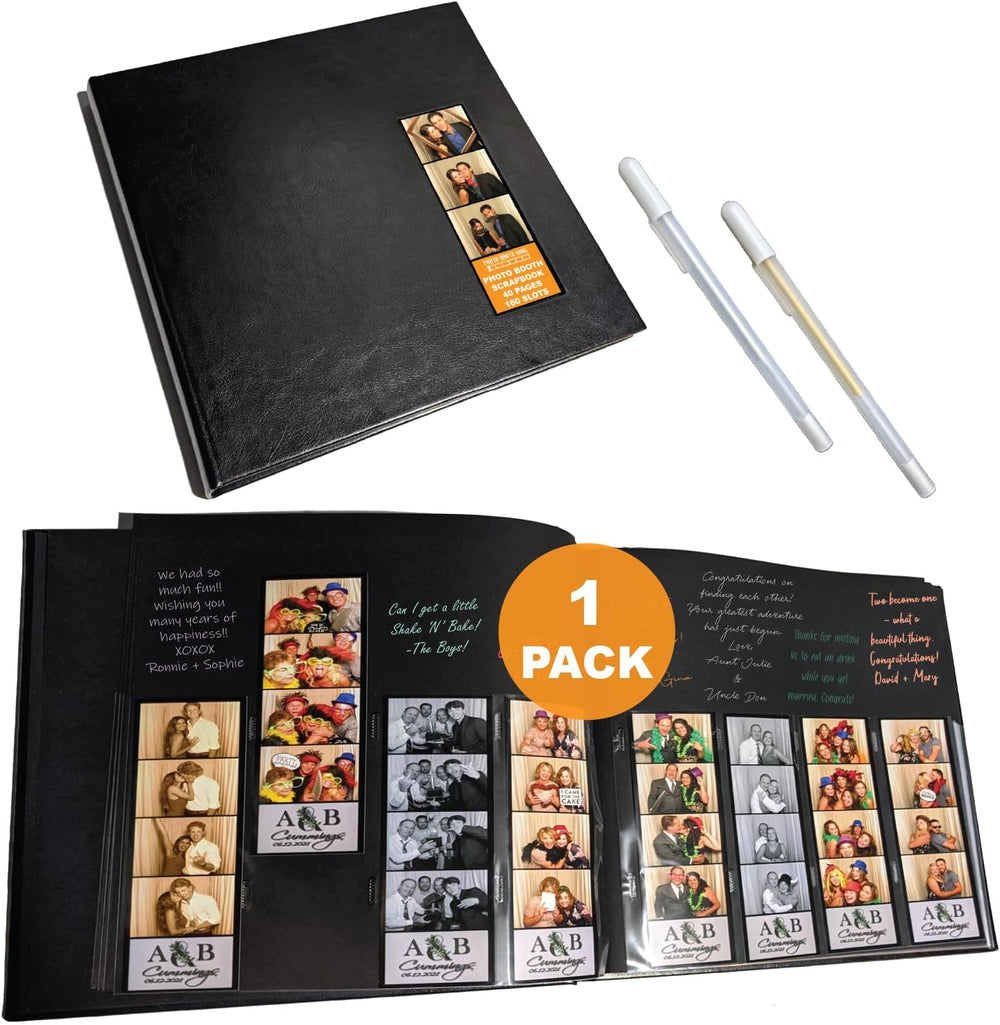 2x6 Photo Strip Album, Black Cover Black Pages, 2 Gel Pens