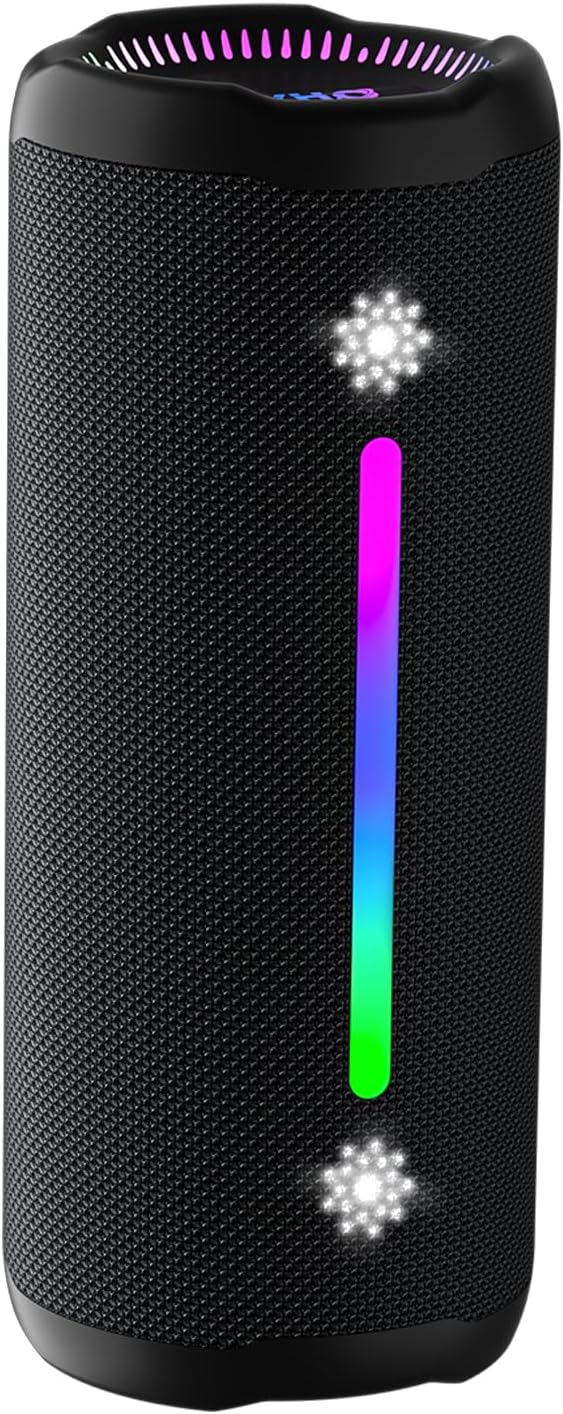 Bluetooth Speakers Wireless Loud Stereo Sound IPX7 Waterproof Outdoor Portable 25W Super Bass Speaker for Home Party Beach with 24H Playtime Colorful Lights BT5.3 TWS Pairing Birthday Gift Black