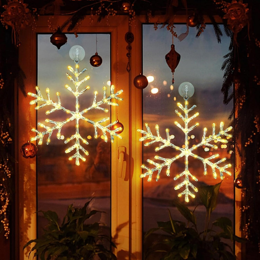 Christmas Window Snowflake Hanging Lights, Warm White, 13 in, 2 Pack