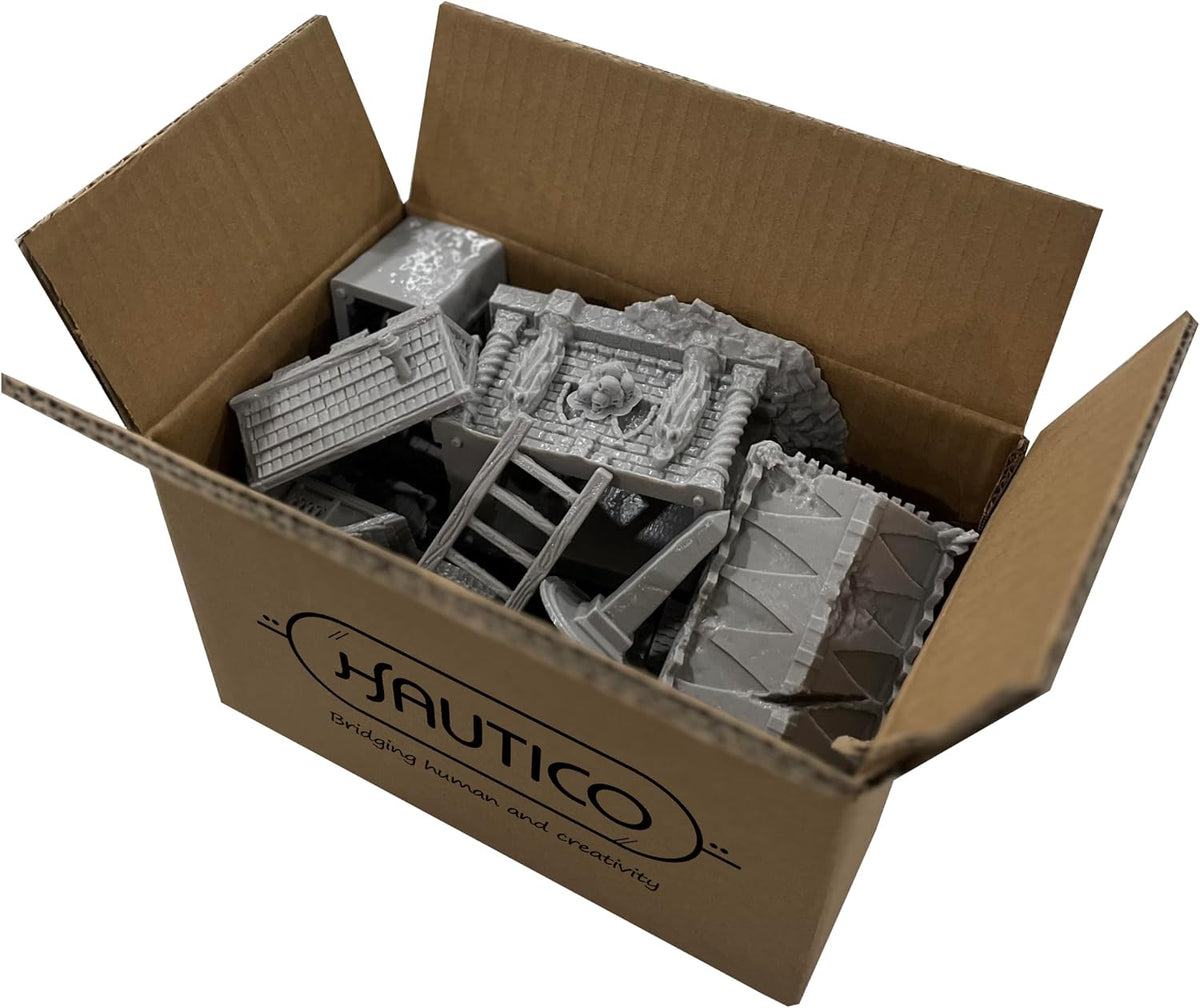 Hautico Tabletop Miniature Building Terrains Blind Box Compatible with Tabletop Wargaming RPG Sceneries, Decoration Dioramas, Made in USA