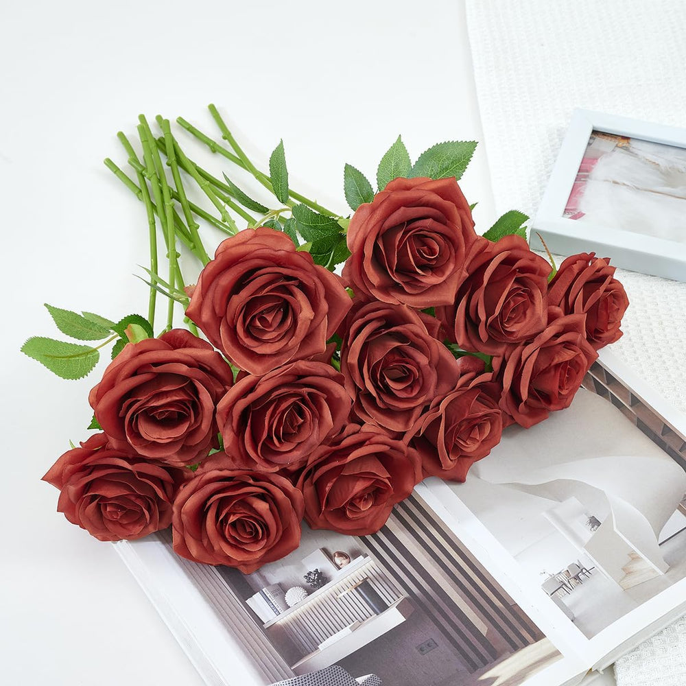 50pcs Burnt Orange Roses Artificial Flowers Bulk,Fake Roses Silk Flower with ...