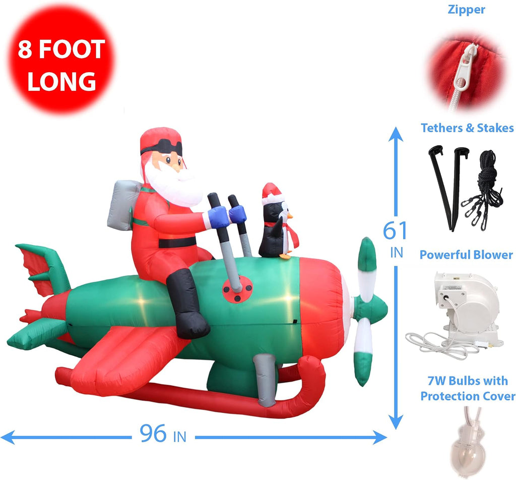 8 ft long christmas inflatable santa claus with shown in use