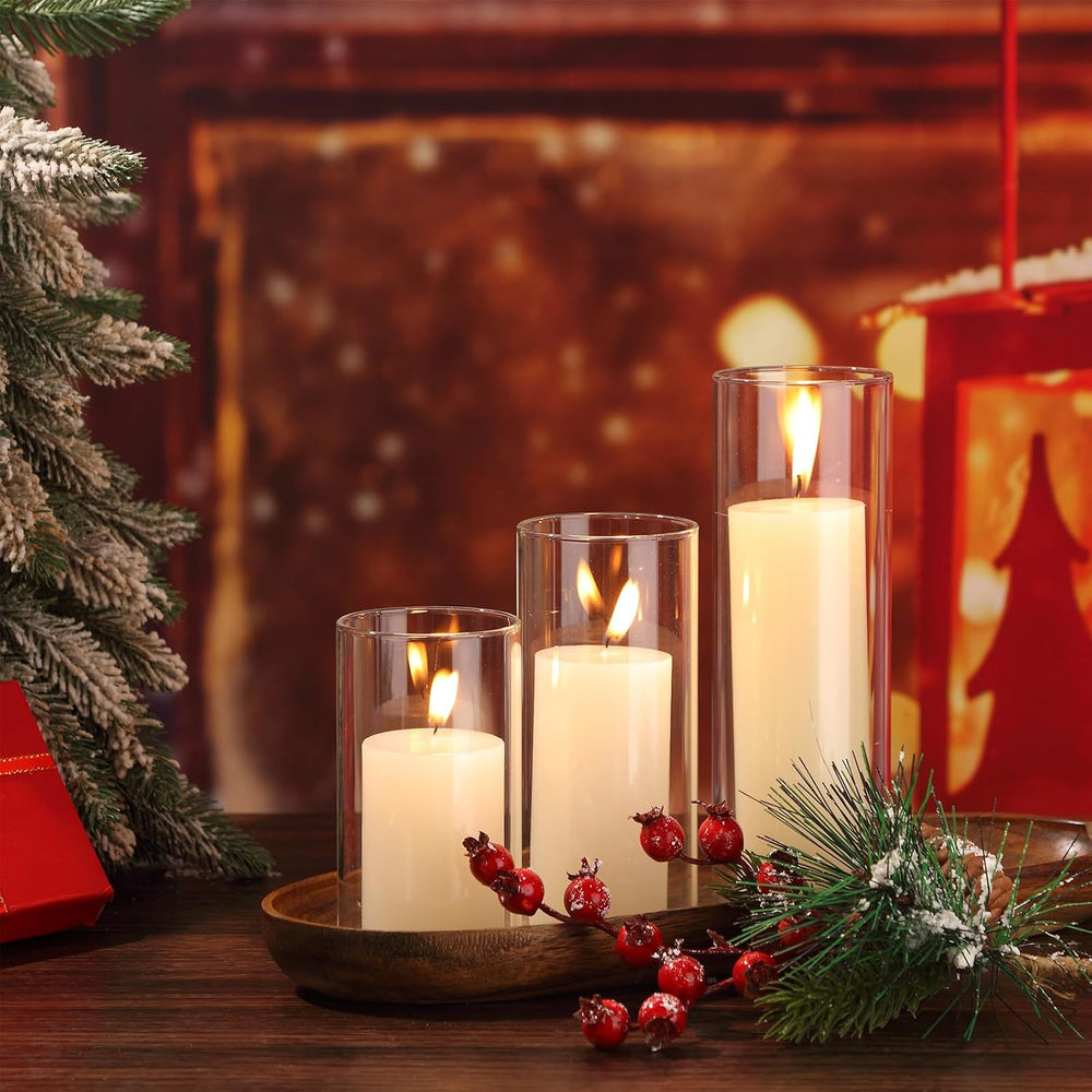 3 Pillar Candle and Holder, S, Ivory White