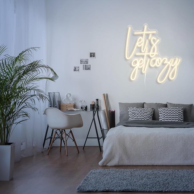 Let's Get Cozy Neon Signs, Wall Decor, Warm White Led Signs Usb Powered, Living Room Decor, Game Room Decor, For Adult Boys Girls Bedroom Restaurant Bar Hotel Party Birthday (13×12.6 in)