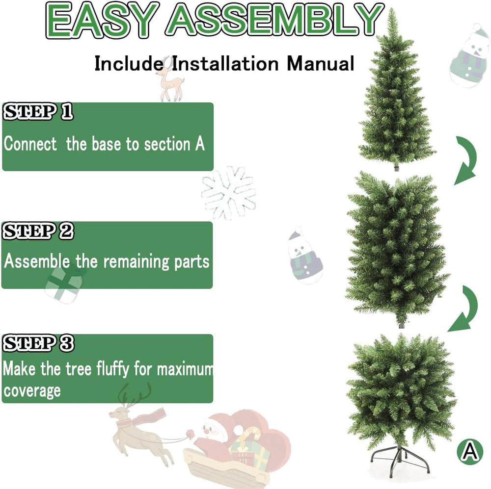 6ft Pencil Christmas Tree, 658 Tips Artificial Xmas Trees with Metal Stand