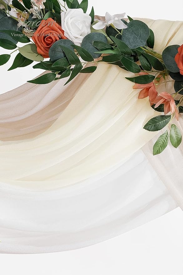 Floroom Wedding Arch Draping Fabric 3 Panels 20Ft Chiffon Fabric Drapes Arbor Drapery Wedding Ceremony Reception Swag Decorations (Nude +Cream +White)