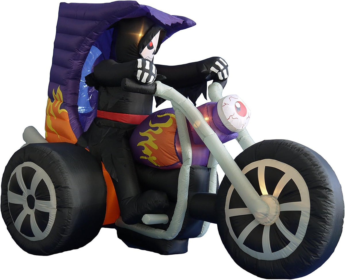 7 ft long halloween inflatable grim reaper on, close-up detail