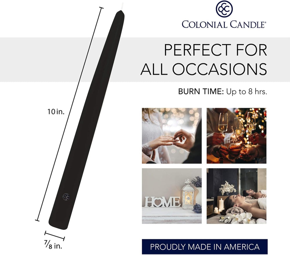 Colonial Candle Unscented Taper Candle, Handipt Collection, Black, 10 in, Pac...
