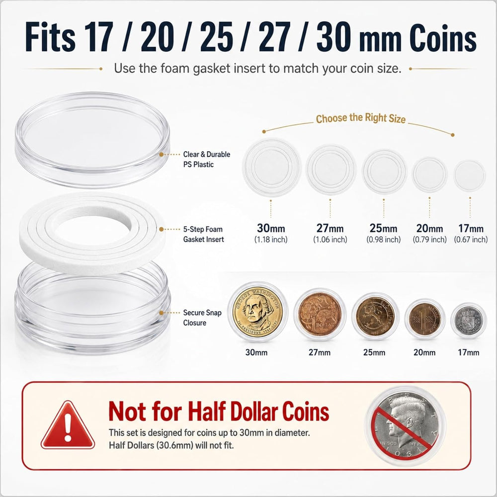 APACALI 500 PCS Coin Capsules Holders for Collectors, 30mm Clear Plastic Coin...