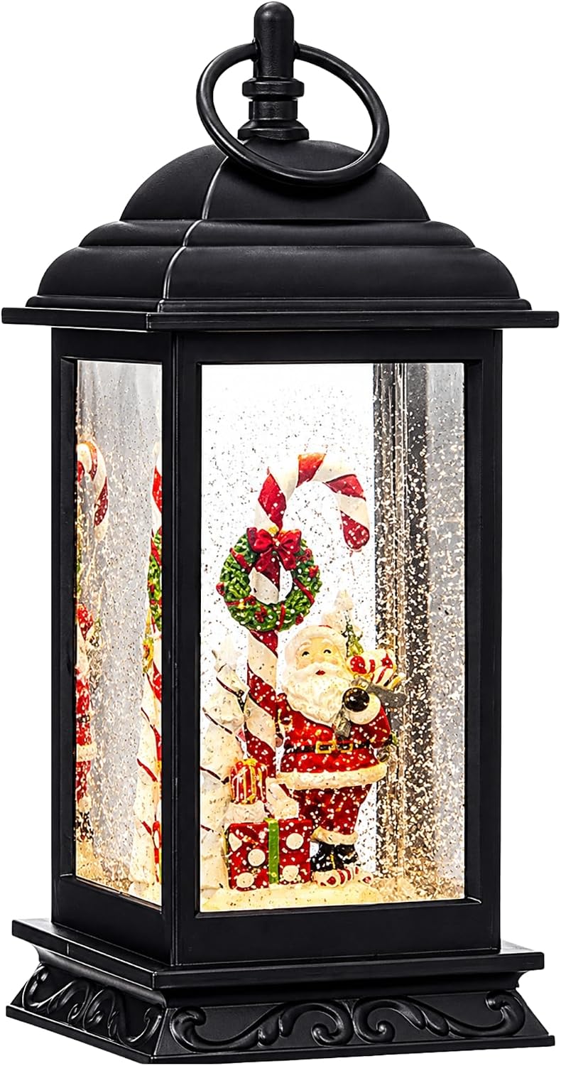 raz imports santa and candy cane lighted water shown in use
