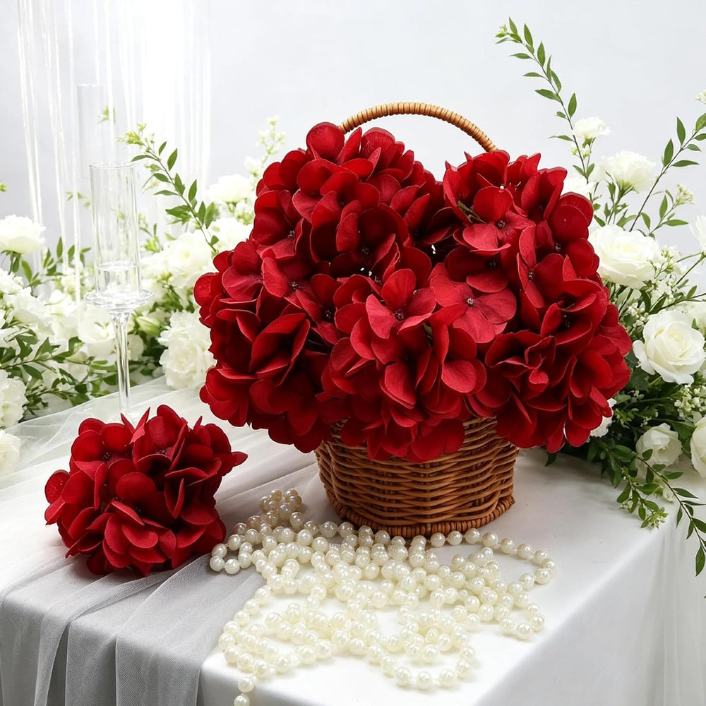 Red Hydrangea Artificial Flowers Bulk with Stems 64 Pcs