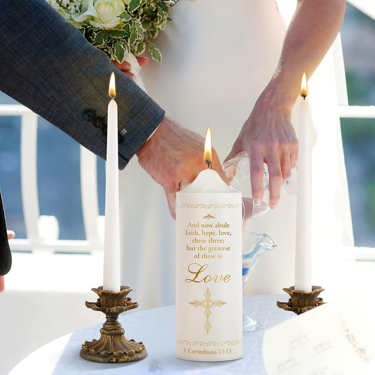 Frienda Unity Candles for Wedding Ceremony Set Wedding Unity Taper Candles Catholic Religious Ceremony Accessories(Charming Style) (3 Pcs)