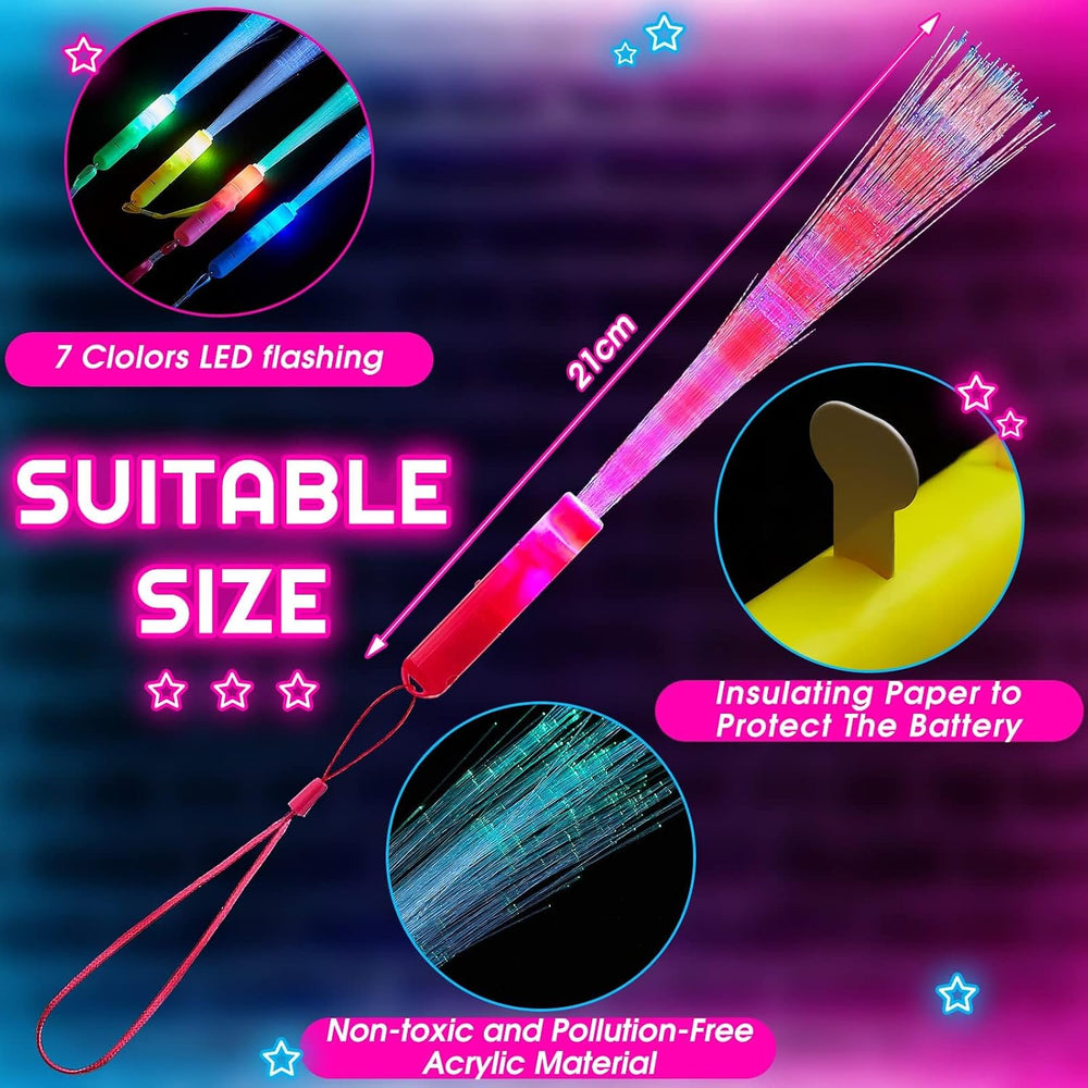 36 Pcs Fiber Optic Wand, LED Glow Sticks Bulk with 3 Modes, Mixed Color