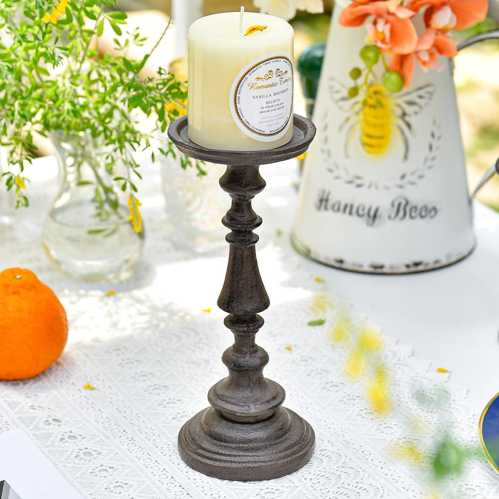 Sungmor Rustic Cast Iron Pillar Candle Holder, 9.6 Inches Tall