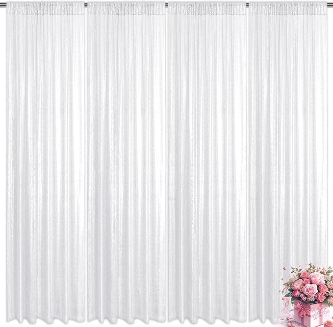 White Sequin Backdrop Curtain 4 Pieces 2FTx8FT Glitter Photography Backdrop for Party Wedding Birthday Christmas Decorations