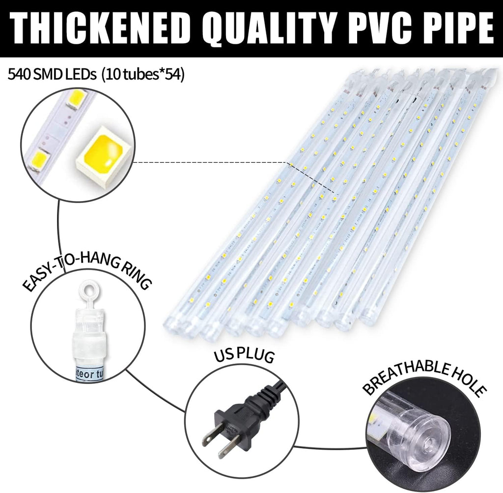 purple meteor shower lights, 10 tube 540 led, side view