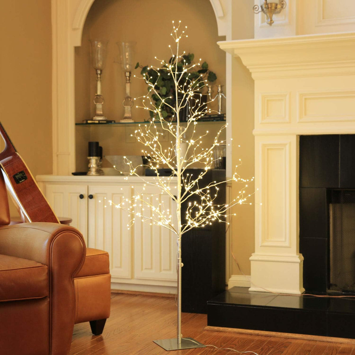 LIGHTSHARE 5 ft. LED Tree - Starlit Tree Collection with Warm White LED Angel Lights, 5 Feet, Silver, Perfect for Home Décor Holiday Party Wedding