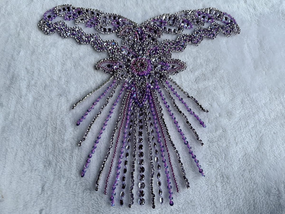 Pure Handmade Bodice lace Rhinestones Applique Sewing Stones Beads Crystal Tr...