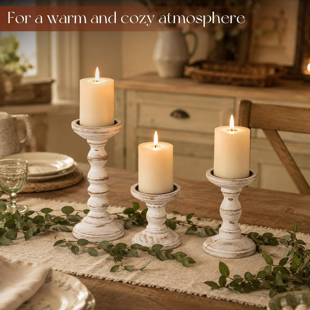 Wood Candle Holder for Pillar, White Farmhouse Fireplace Decor