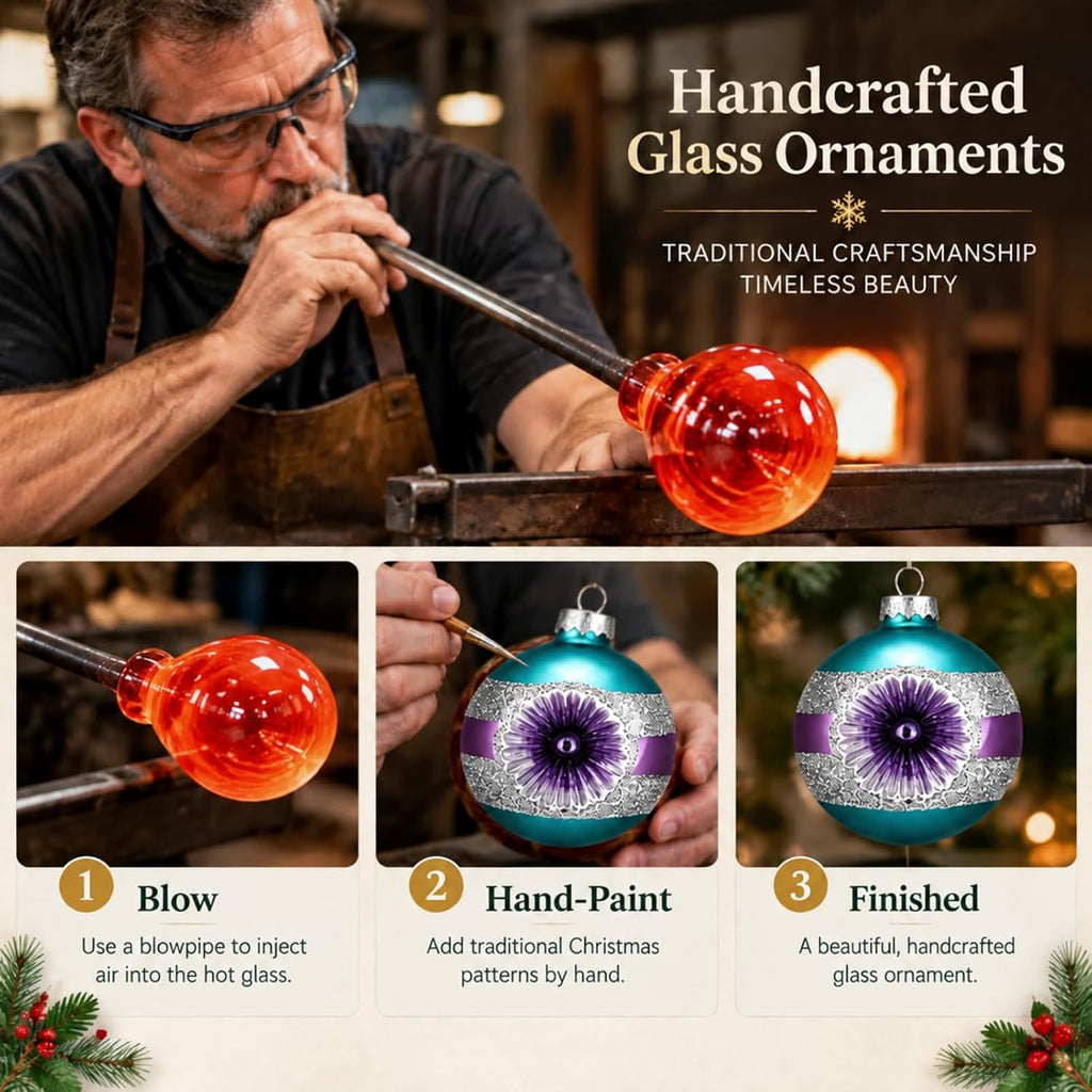 Soulchen 10 Pcs Vintage Glass Christmas Ornaments, Glitter, Retro