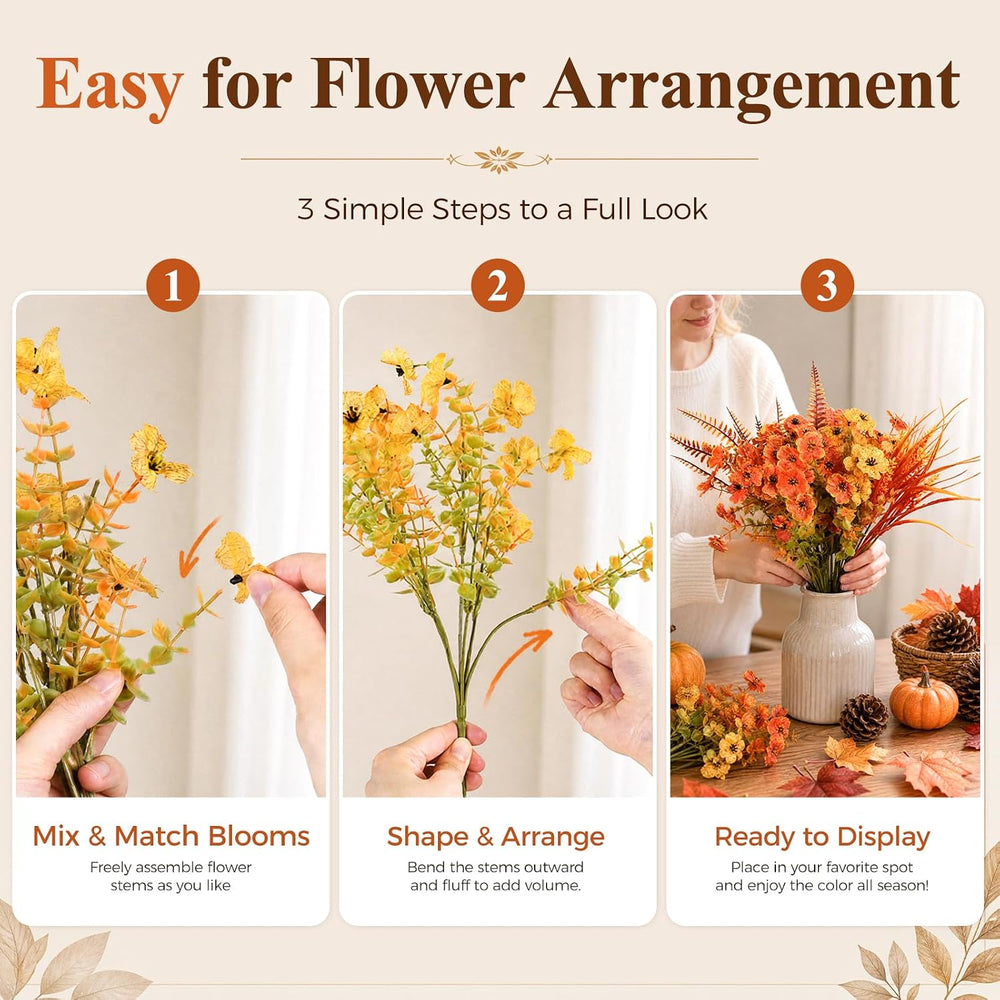 30PCS Fall Mums for Outdoors, Faux Fall Flowers UV Resistant