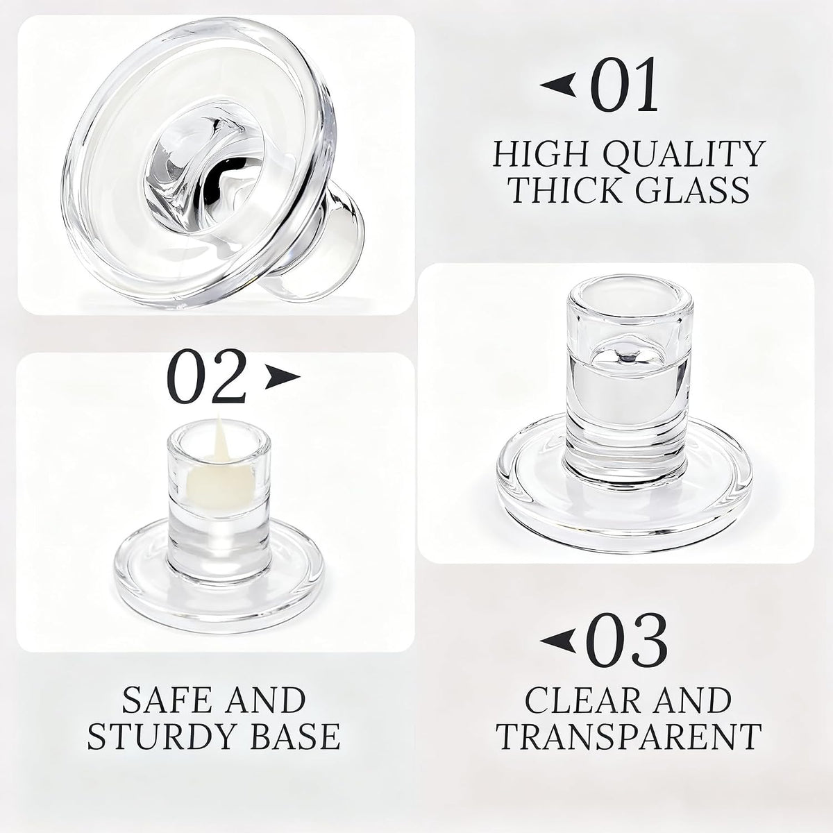 24 Pack Clear Glass Taper Candle Holders, 2.5 Inch Small Candlestick Stands for for Candle Sticks Christmas Party Living Room Dinner Advent Decoration (24)