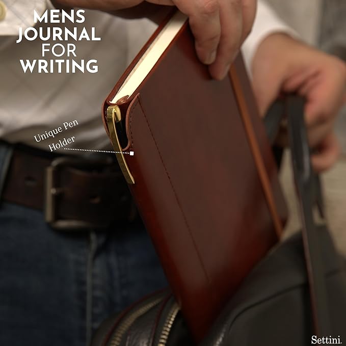 SETTINI® Lined Journal - Compass Journal for Writing Gift Set - Hardcover Vegan Leather, Includes Luxury Pen in a Unique Pen Holder, 192 Pages, 6 x 8.5 inches, Birthday Gift