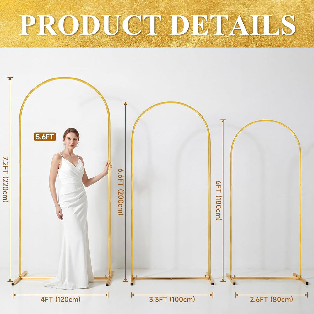 Gold Arch Backdrop Stand Set of 3, 7.2FT 6.6FT 6FT Balloon Arch Stand